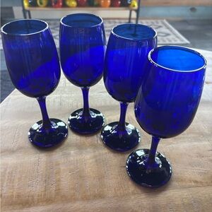 Elegant Vintage Cobalt Blue stemmed Water/Wine Goblet Set